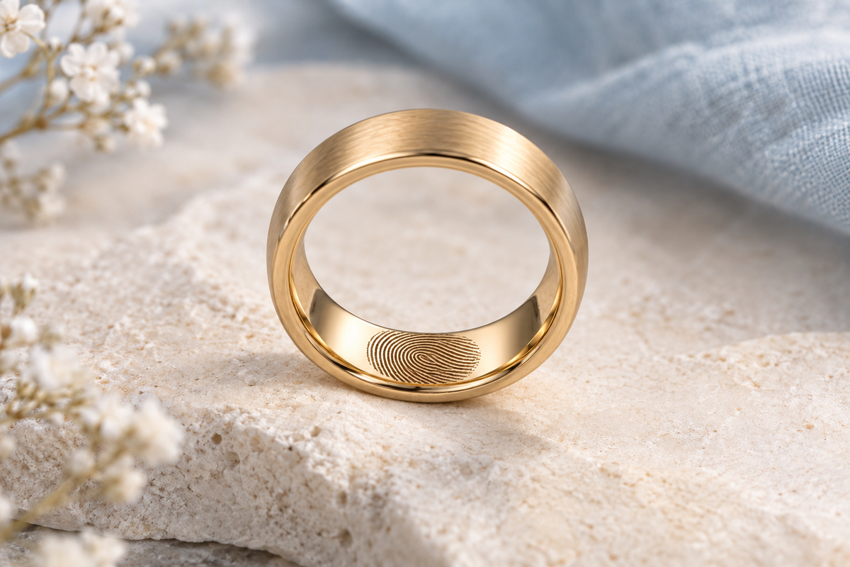 Goldener Trauring mit persönlicher Fingerabdruckgravur