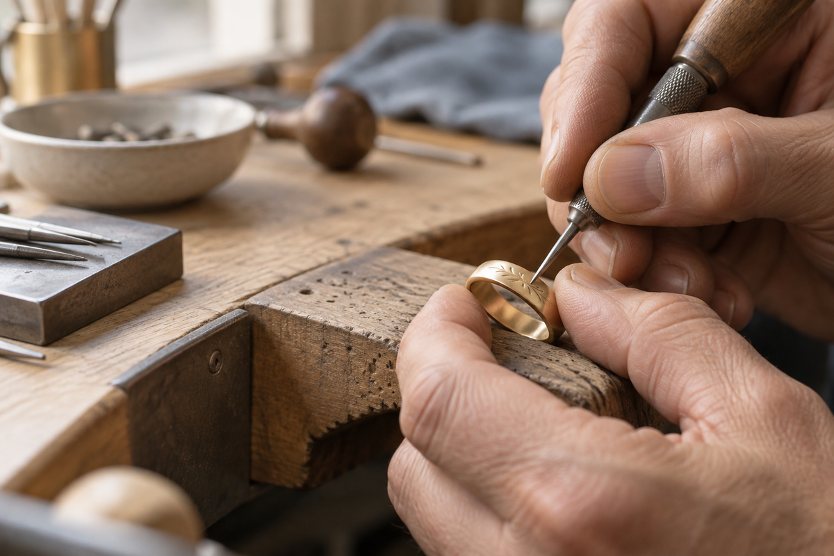 Illustratives Motiv: ein Ring wird mit Liebe zum Detail bearbeitet